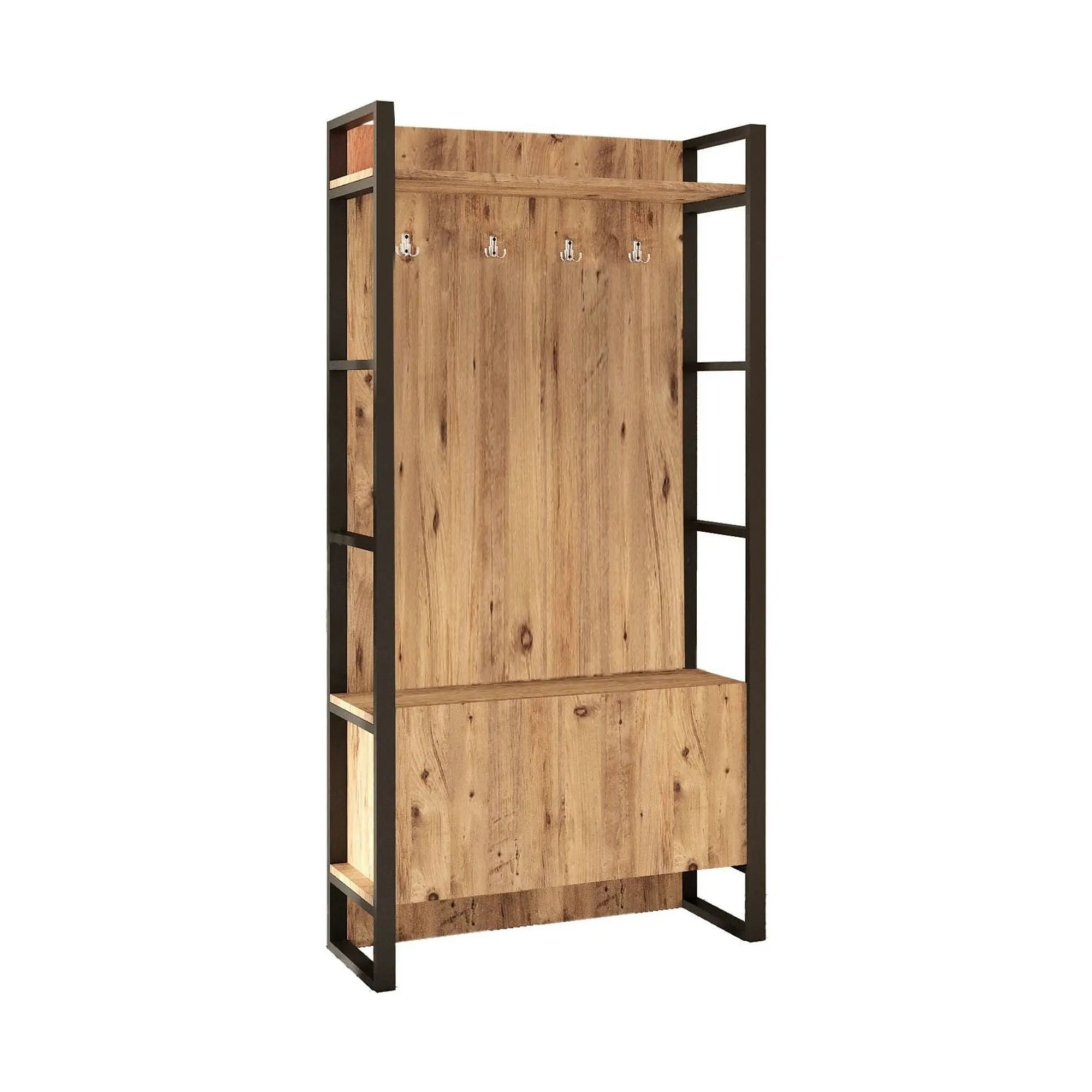 Mobilier hol ML13-A, stejar/negru, PAL melaminat/metal, 90x34x180 cm