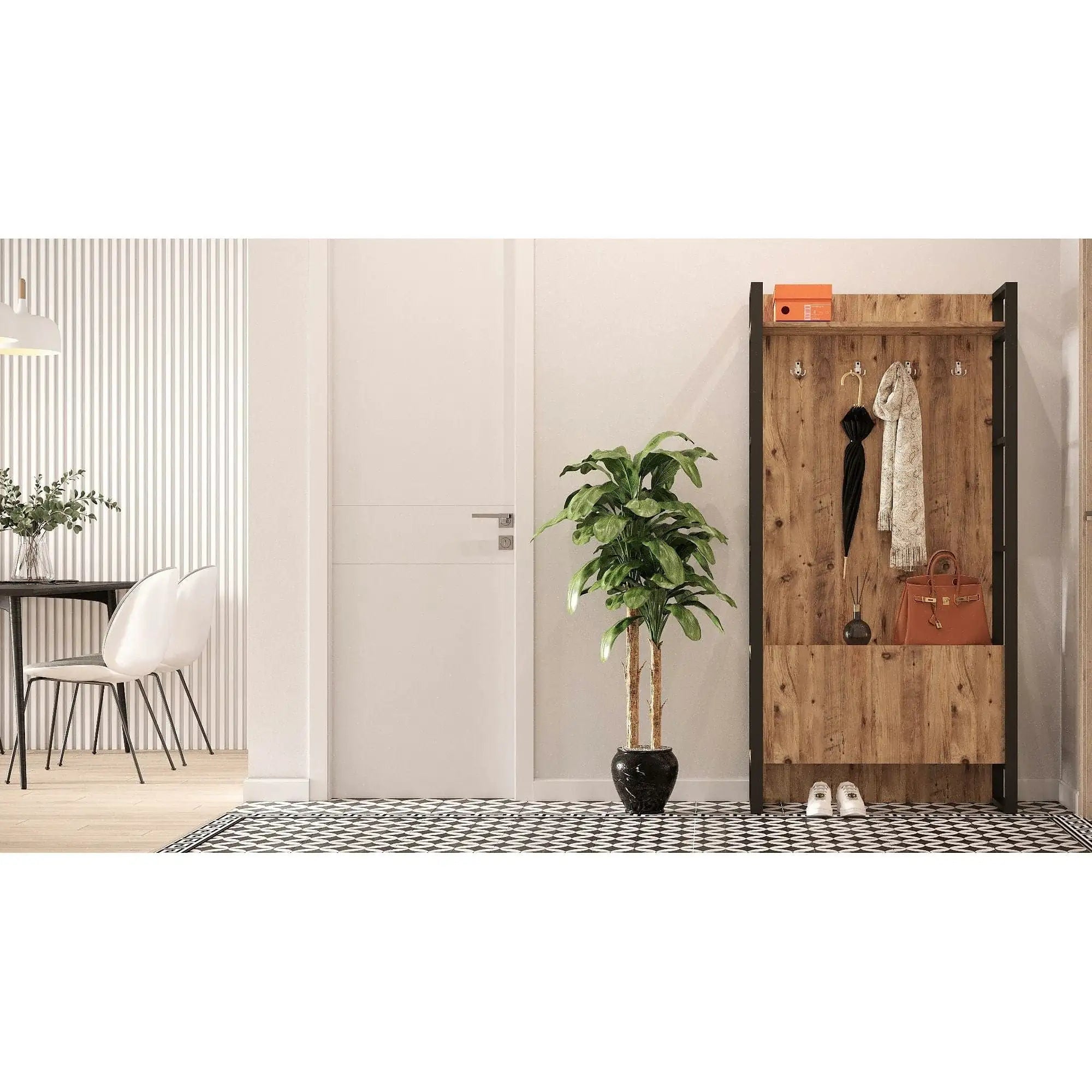 Mobilier hol ML13-A, stejar/negru, PAL melaminat/metal, 90x34x180 cm