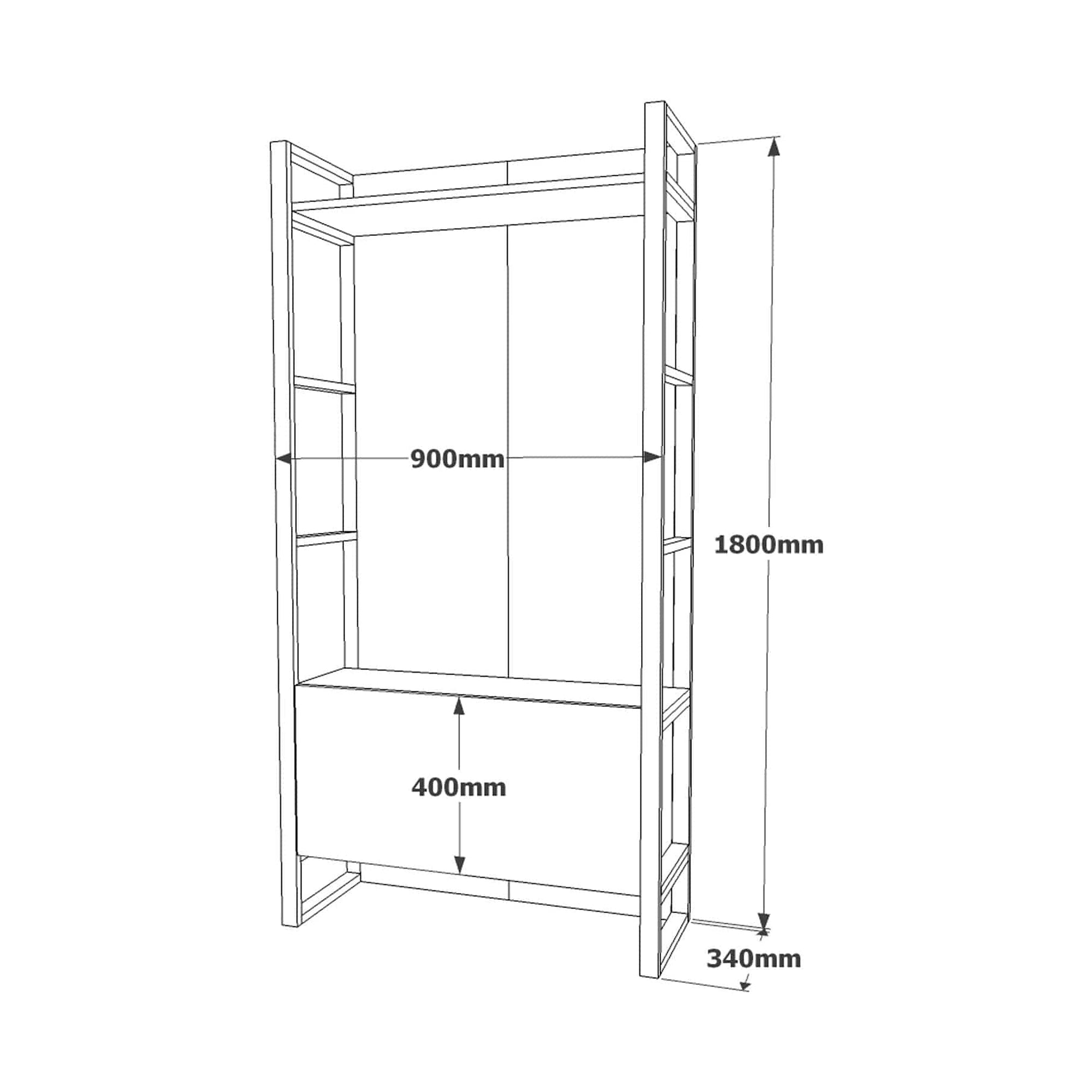 Mobilier hol ML13-A, stejar/negru, PAL melaminat/metal, 90x34x180 cm