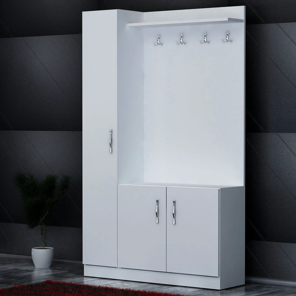 Mobilier hol NATUREL, alb, PAL melaminat, 110x32x180 cm
