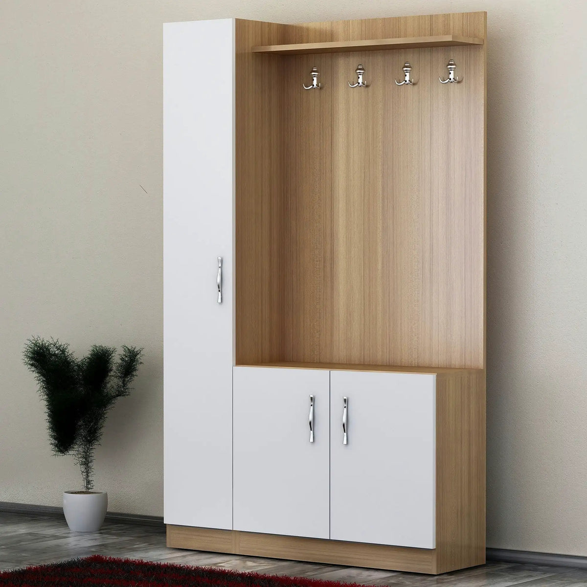 Mobilier hol NATUREL, alb/stejar, PAL melaminat, 110x32x180 cm