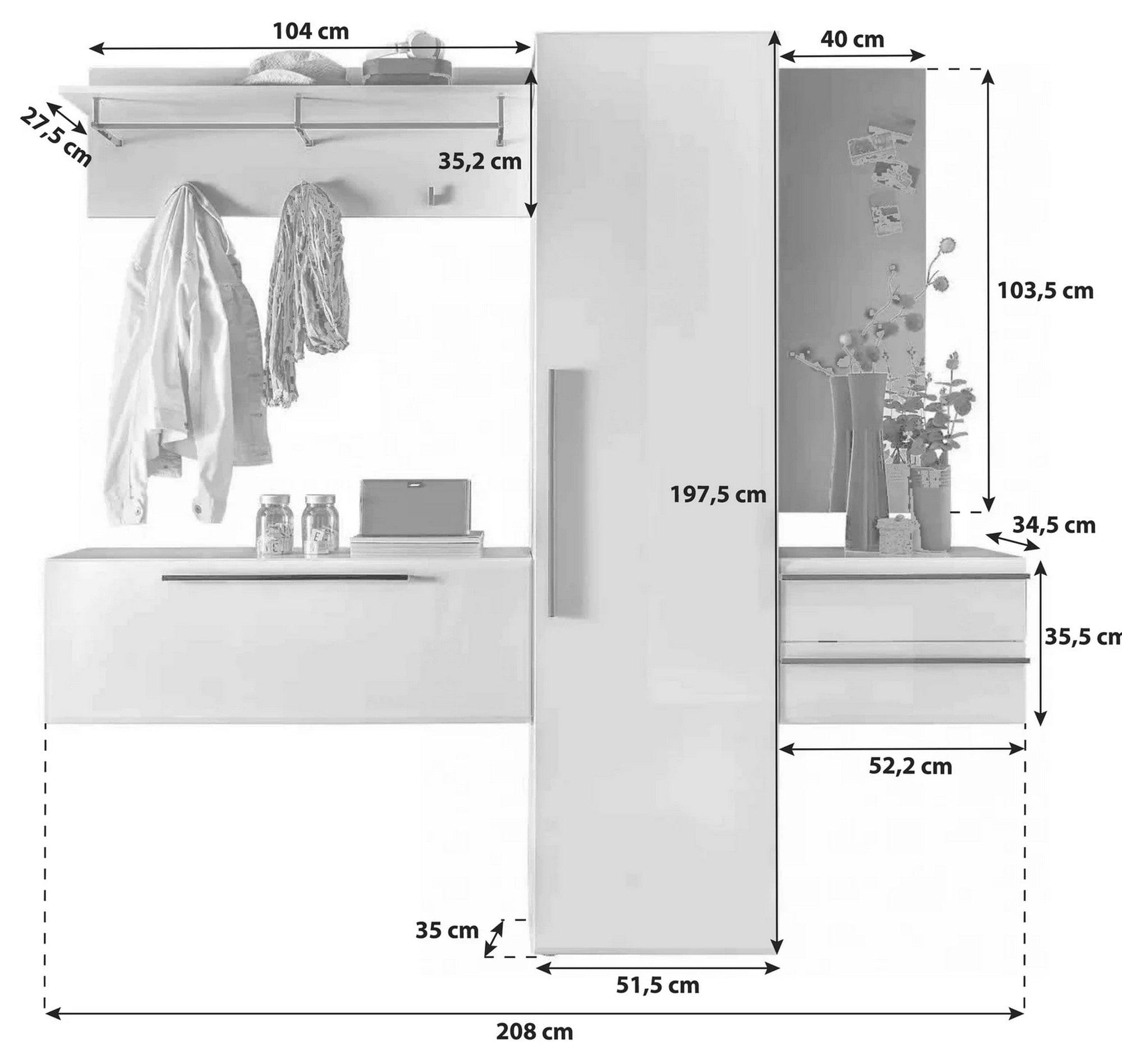 Mobilier hol NEW VISION, alb, PAL, 208x35x198 cm