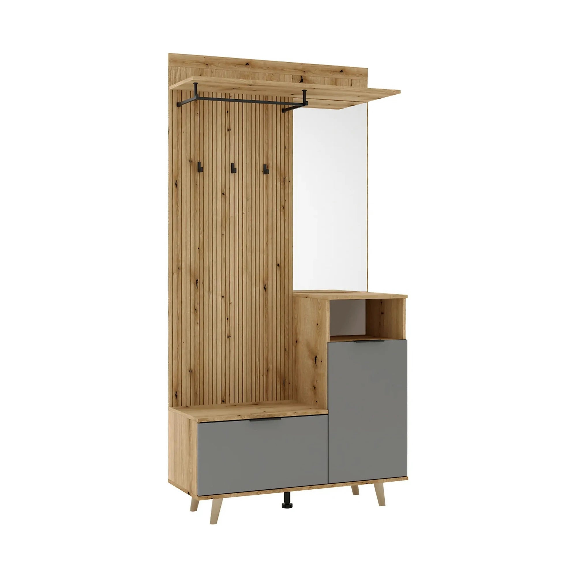 Mobilier hol NODRI, stejar evoke/gri grafit, DTD laminat, 100x40x204 cm