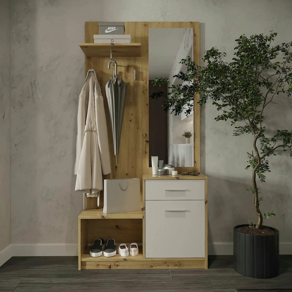 Mobilier hol PERGO, stejar artisan/casmir, PAL, 90x30x184 cm