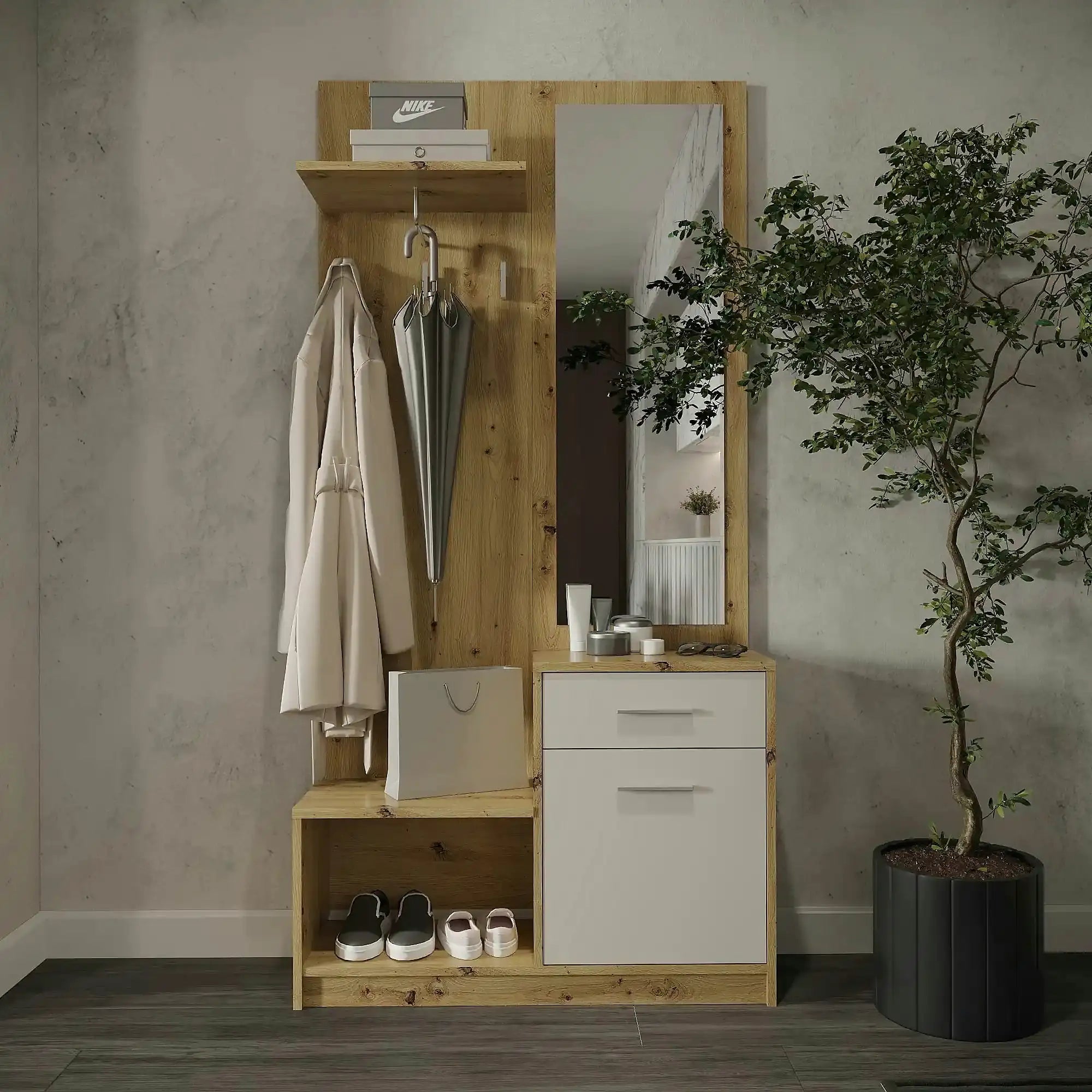 Mobilier hol PERGO, stejar artisan/casmir, PAL, 90x30x184 cm