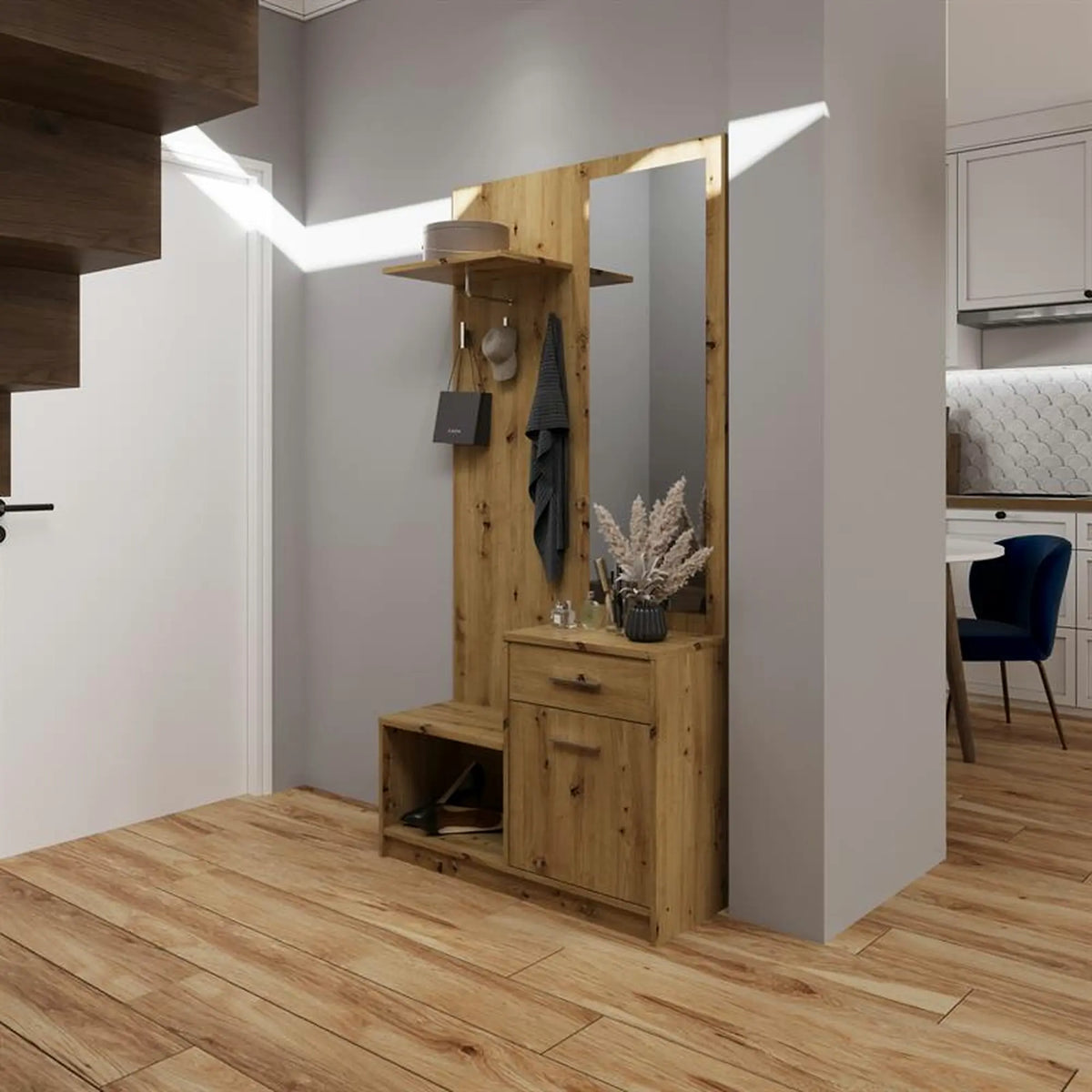 Mobilier hol PERGO, stejar artisan, PAL, 90x30x184 cm