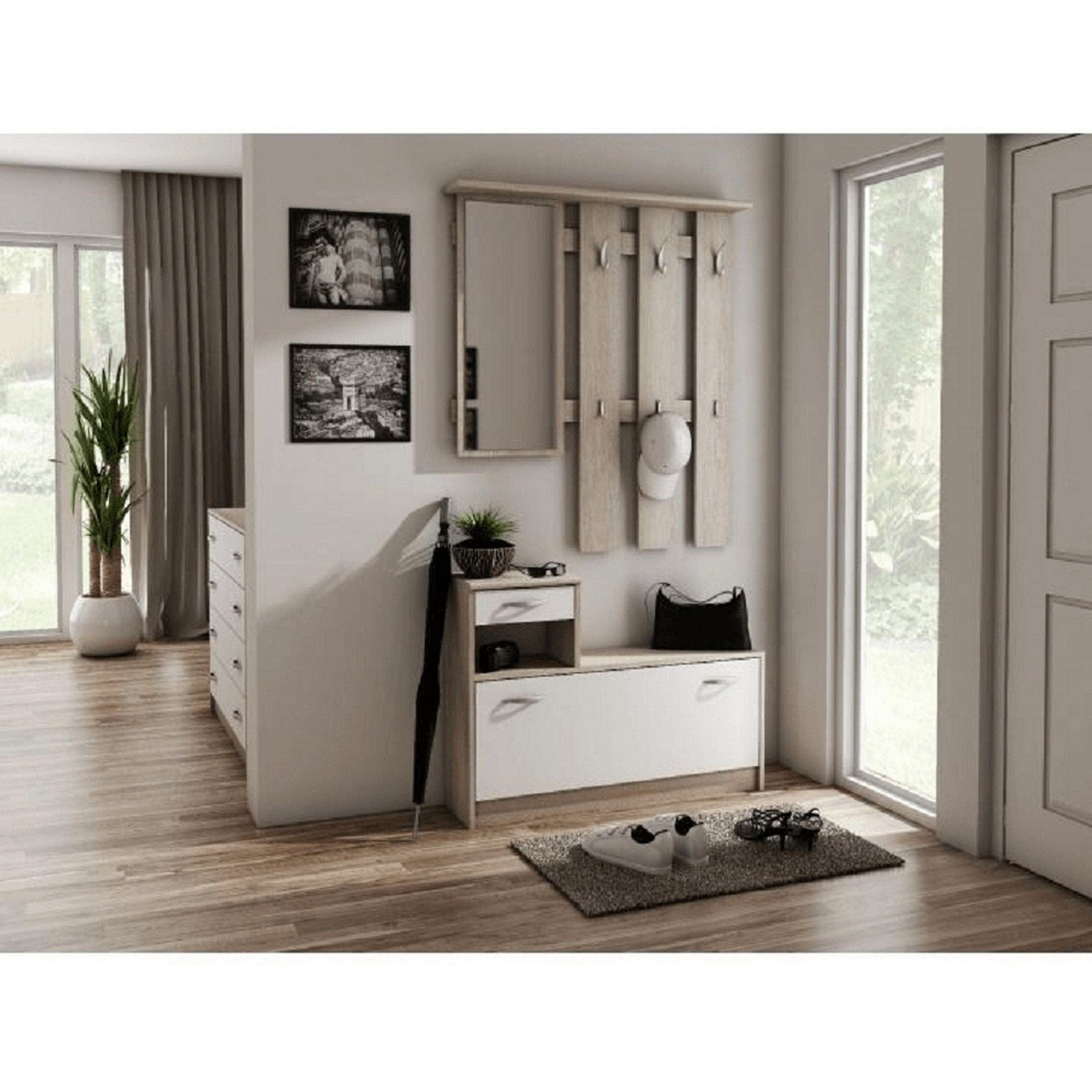Mobilier hol VIRA-MECKI, stejar sonoma/alb, PAL melaminat, 100x26x190 cm
