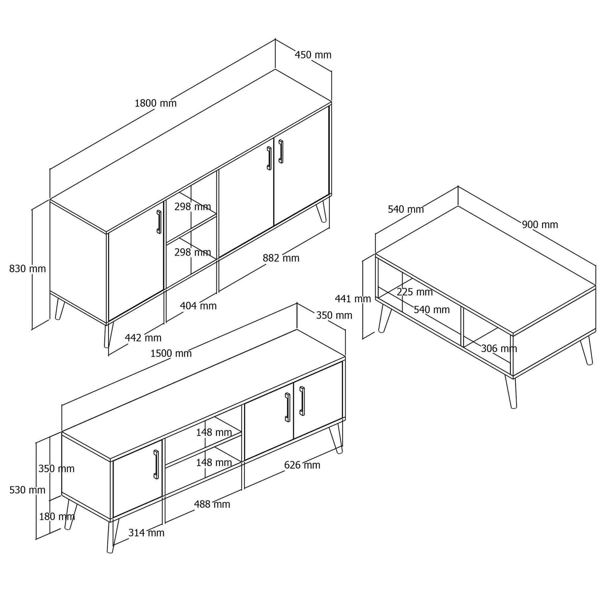 Mobilier living 389MZA2119, nuc/gri antracit, PAL melaminat, 3 piese
