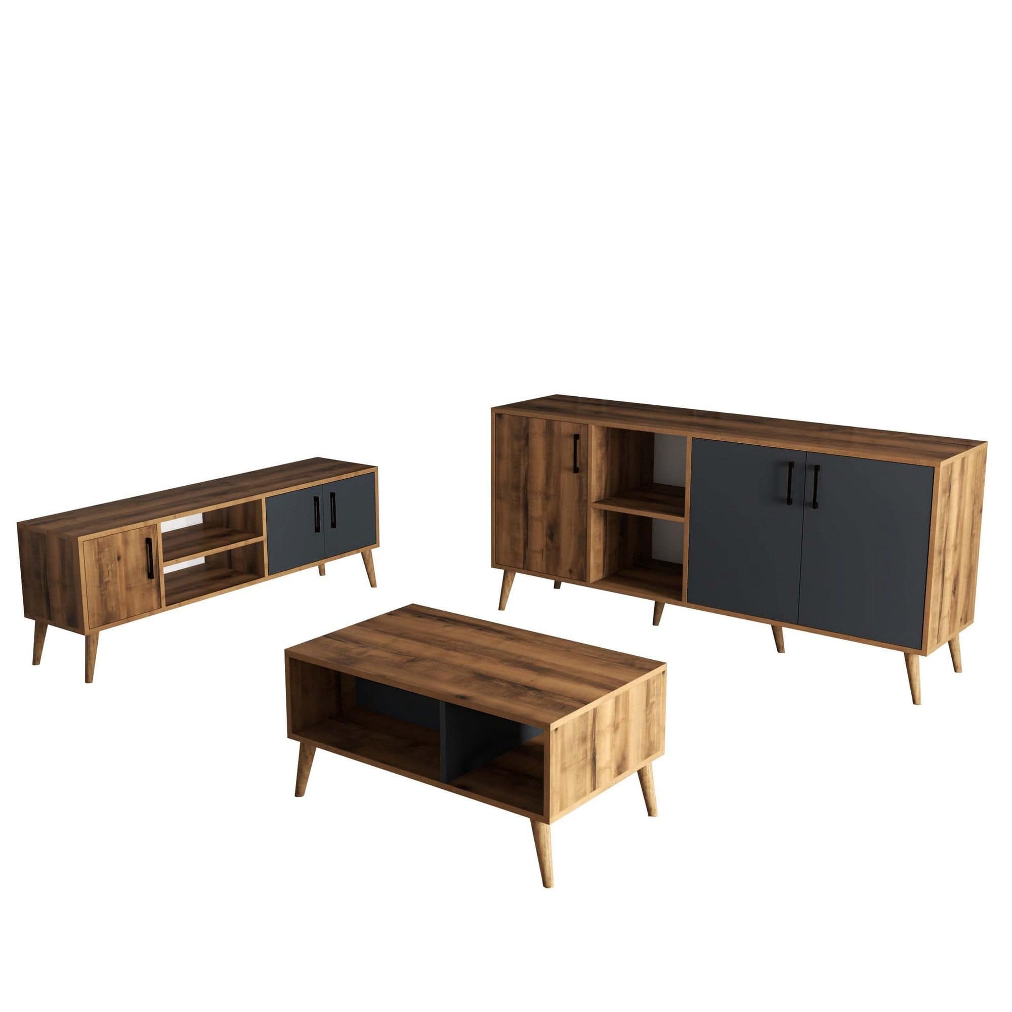 Mobilier living 389MZA2119, nuc/gri antracit, PAL melaminat, 3 piese