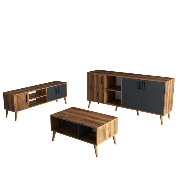 Mobilier living 389MZA2119, nuc/gri antracit, PAL melaminat, 3 piese