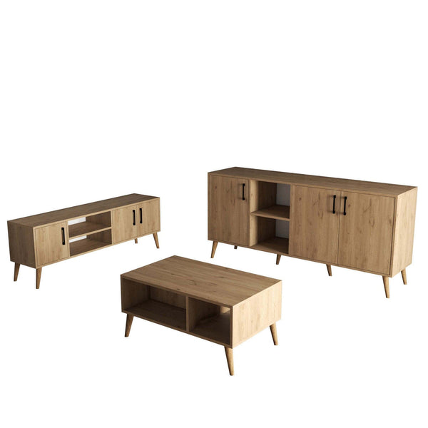 Mobilier living 389MZA2122, stejar, PAL melaminat, 3 piese