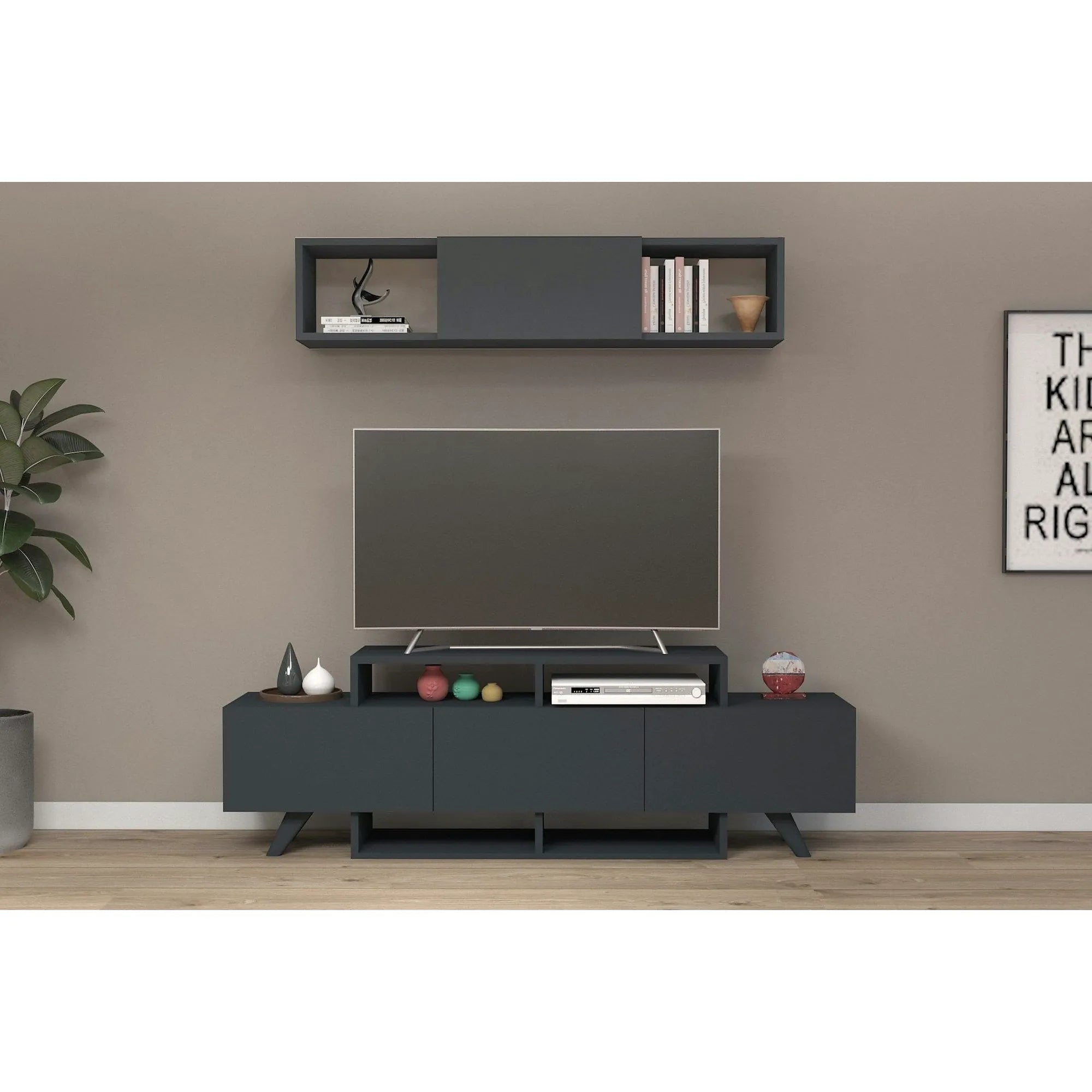 Mobilier living 505CRL1919, gri antracit, PAL melaminat, 2 piese