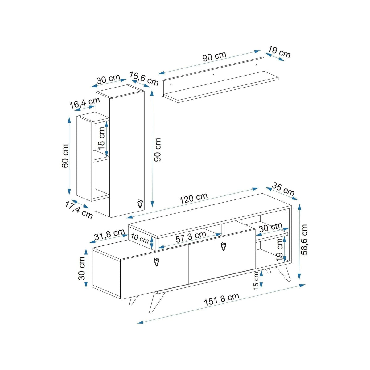 Mobilier living 505CRL1922, alb, PAL melaminat, 3 piese