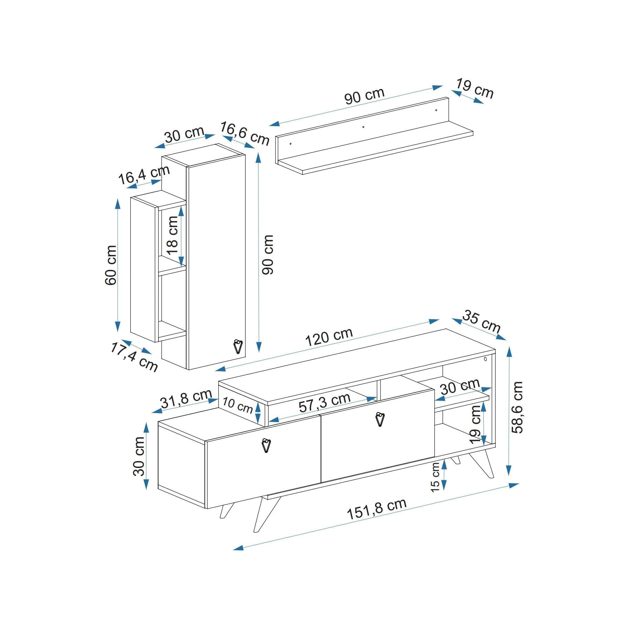 Mobilier living 505CRL1922, alb, PAL melaminat, 3 piese