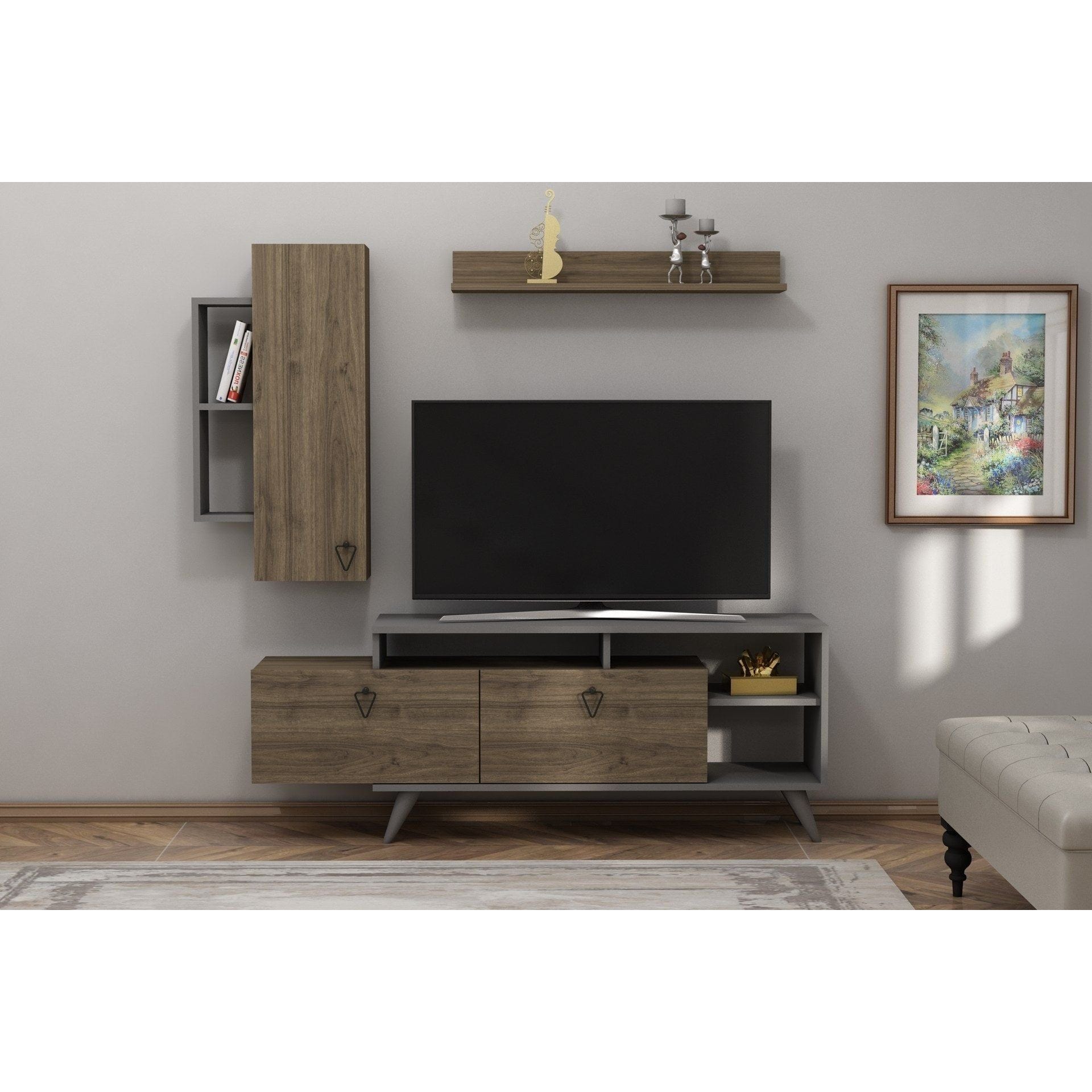 Mobilier living 505CRL1923, nuc inchis/gri antracit, PAL melaminat, 3 piese