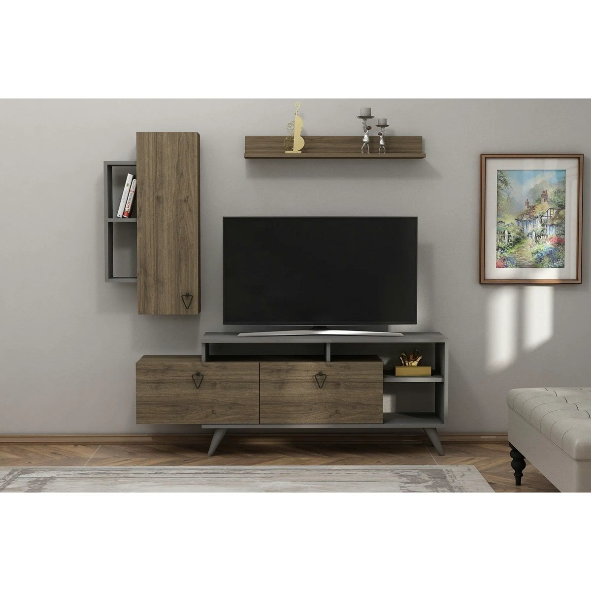 Mobilier living 505CRL1923, nuc inchis/gri antracit, PAL melaminat, 3 piese