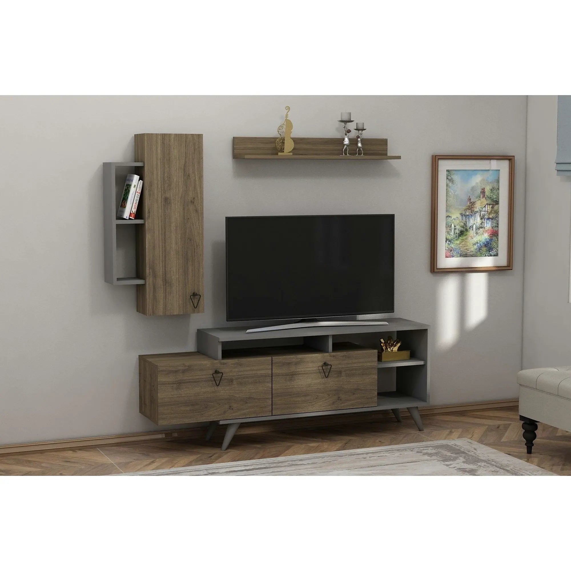 Mobilier living 505CRL1923, nuc inchis/gri antracit, PAL melaminat, 3 piese
