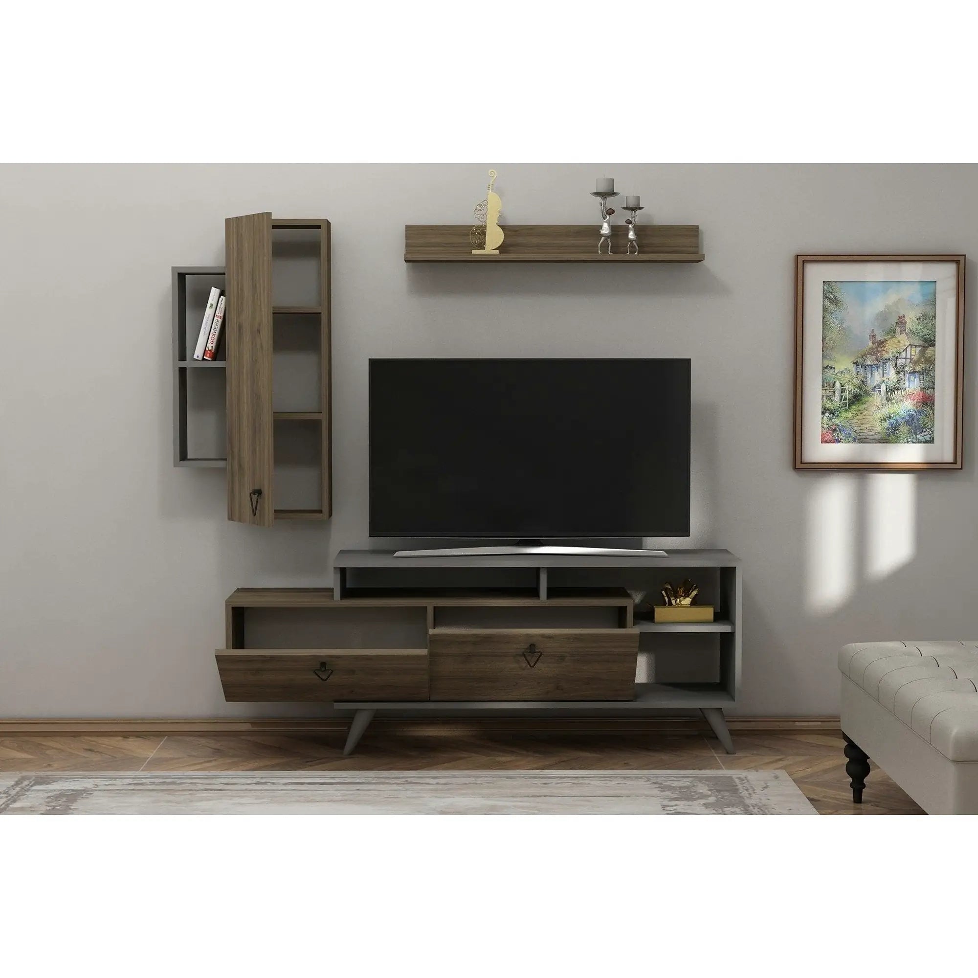 Mobilier living 505CRL1923, nuc inchis/gri antracit, PAL melaminat, 3 piese