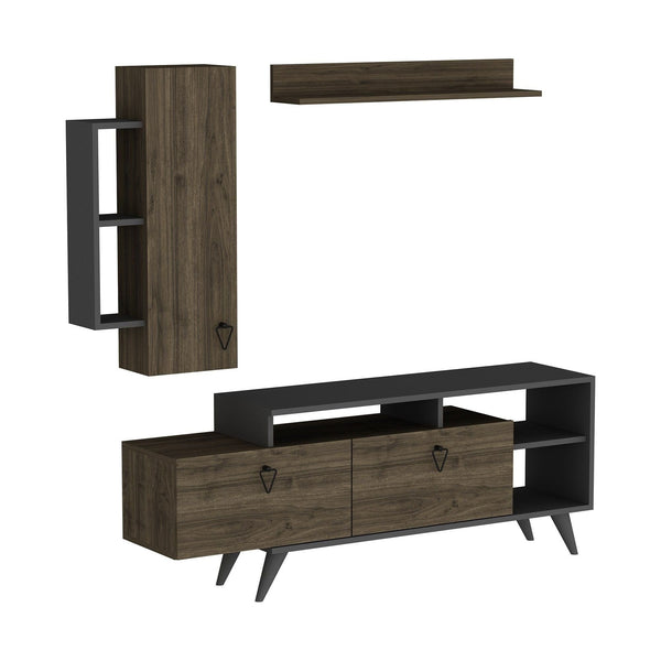 Mobilier living 505CRL1923, nuc inchis/gri antracit, PAL melaminat, 3 piese