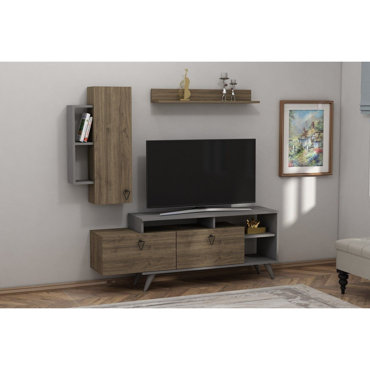 Mobilier living 505CRL1923, nuc inchis/gri antracit, PAL melaminat, 3 piese