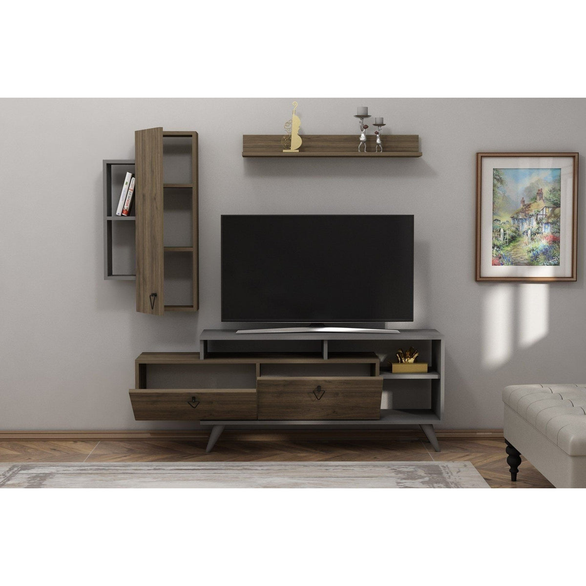 Mobilier living 505CRL1923, nuc inchis/gri antracit, PAL melaminat, 3 piese