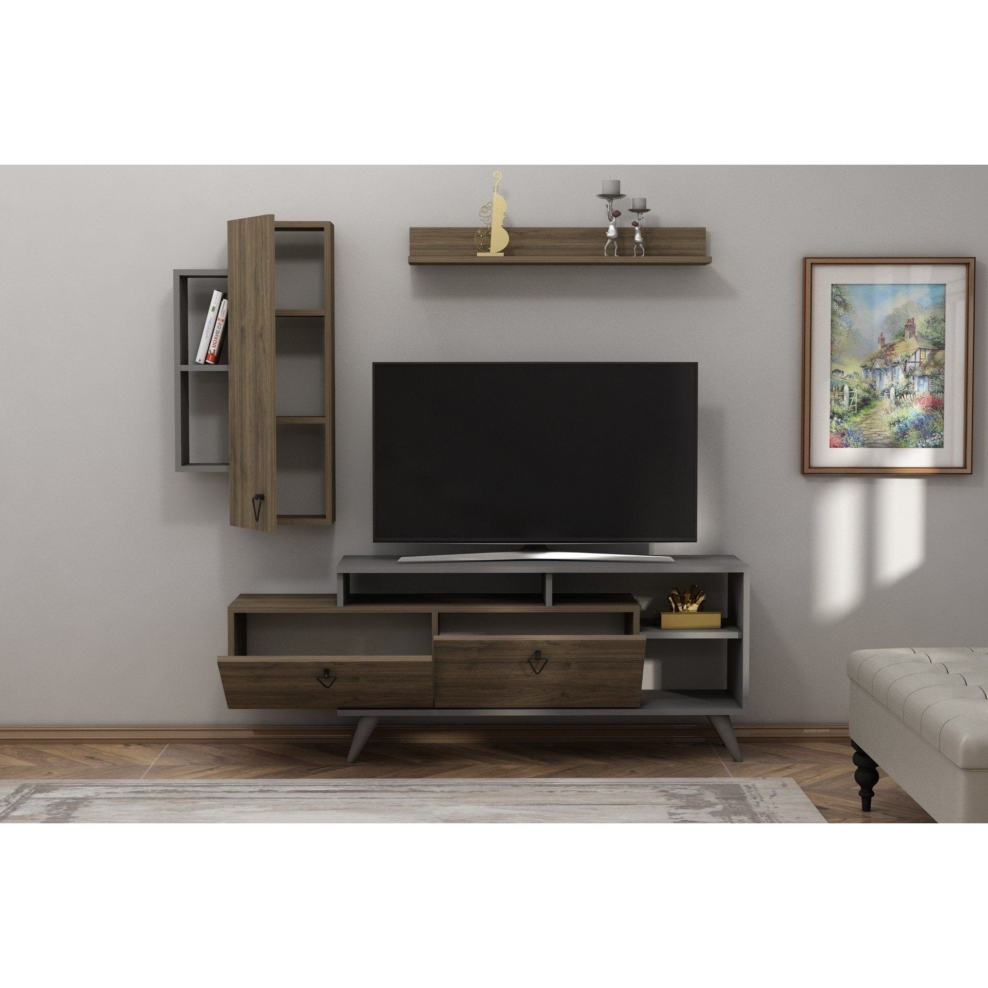 Mobilier living 505CRL1923, nuc inchis/gri antracit, PAL melaminat, 3 piese