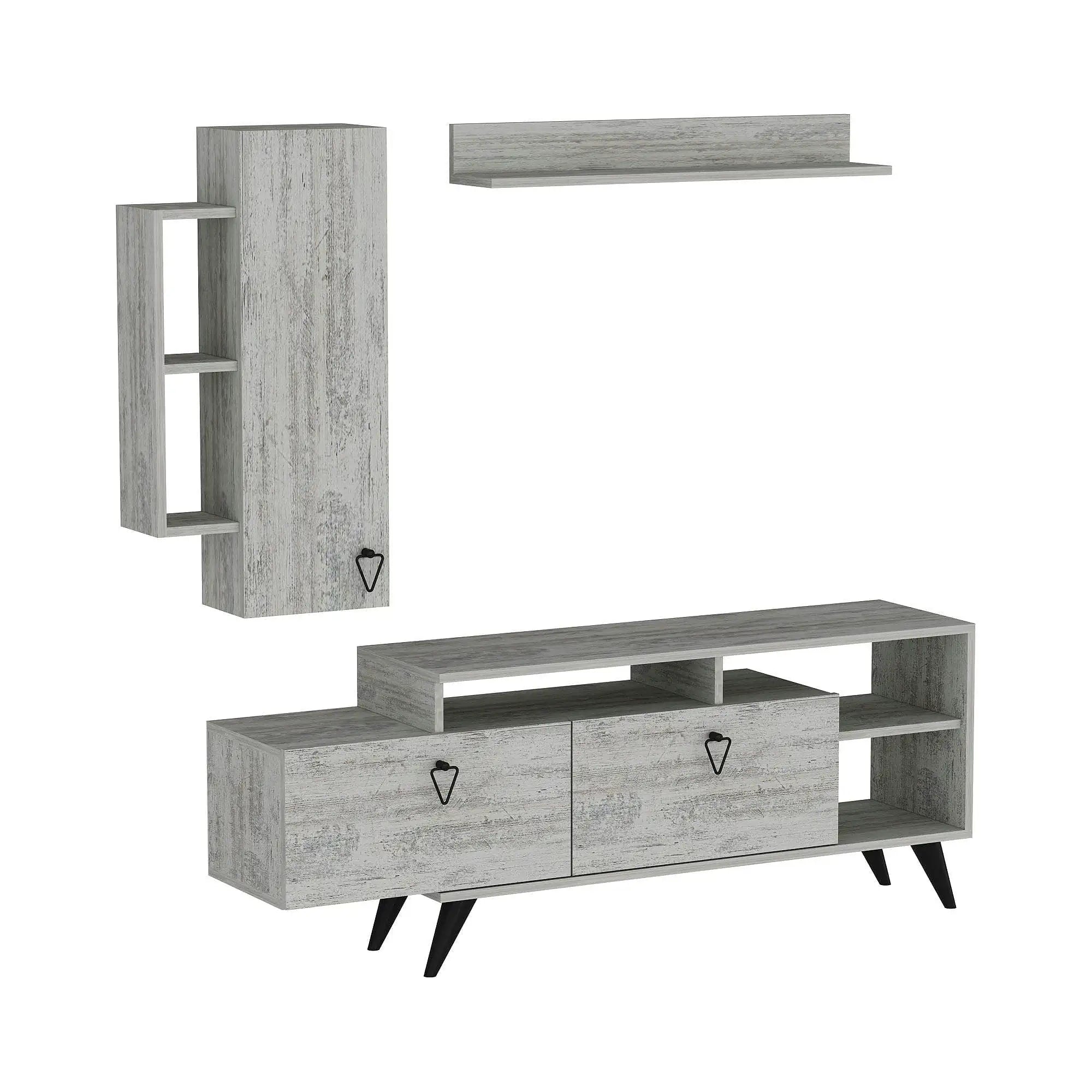 Mobilier living 505CRL1924, gri/negru, PAL melaminat, 3 piese