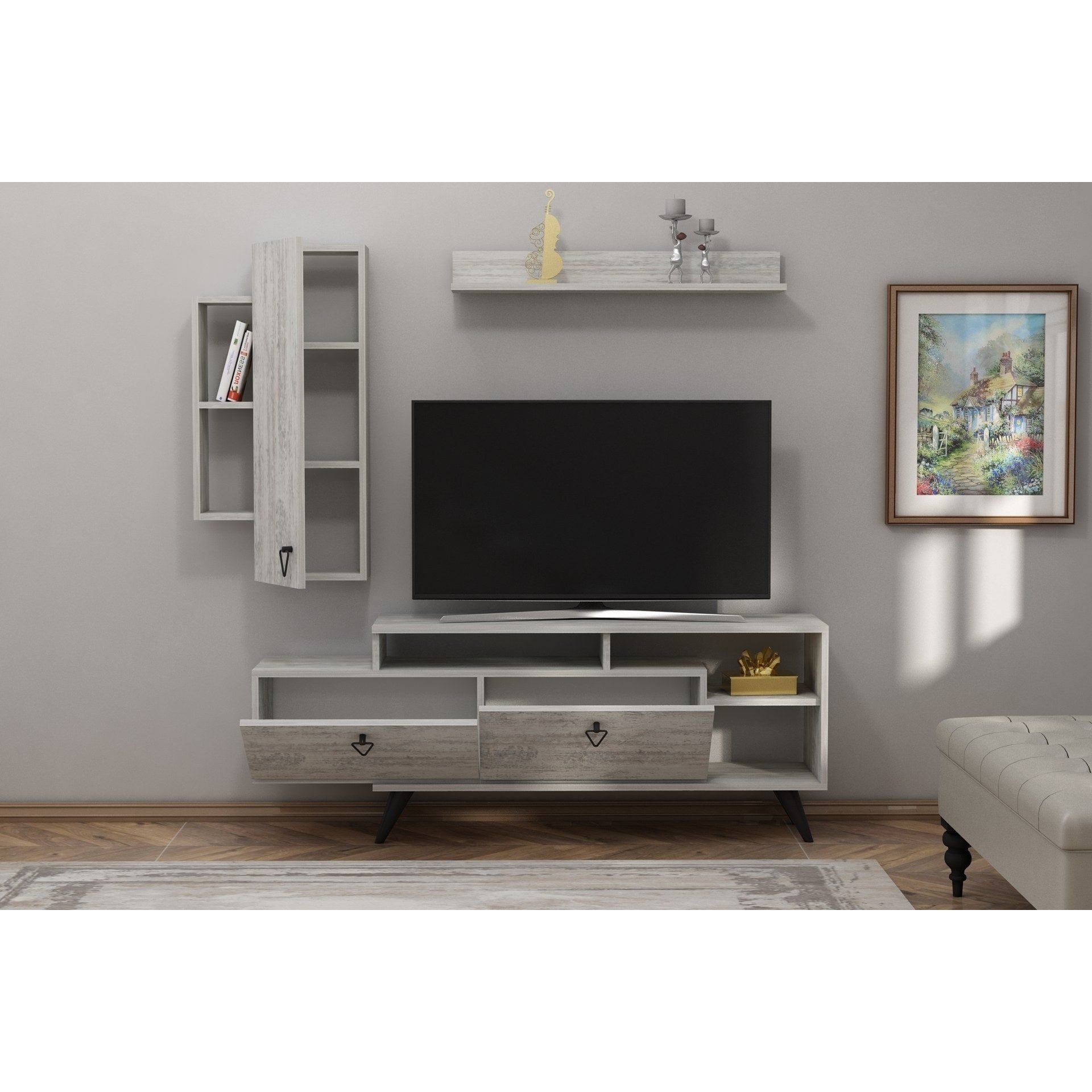 Mobilier living 505CRL1924, gri/negru, PAL melaminat, 3 piese