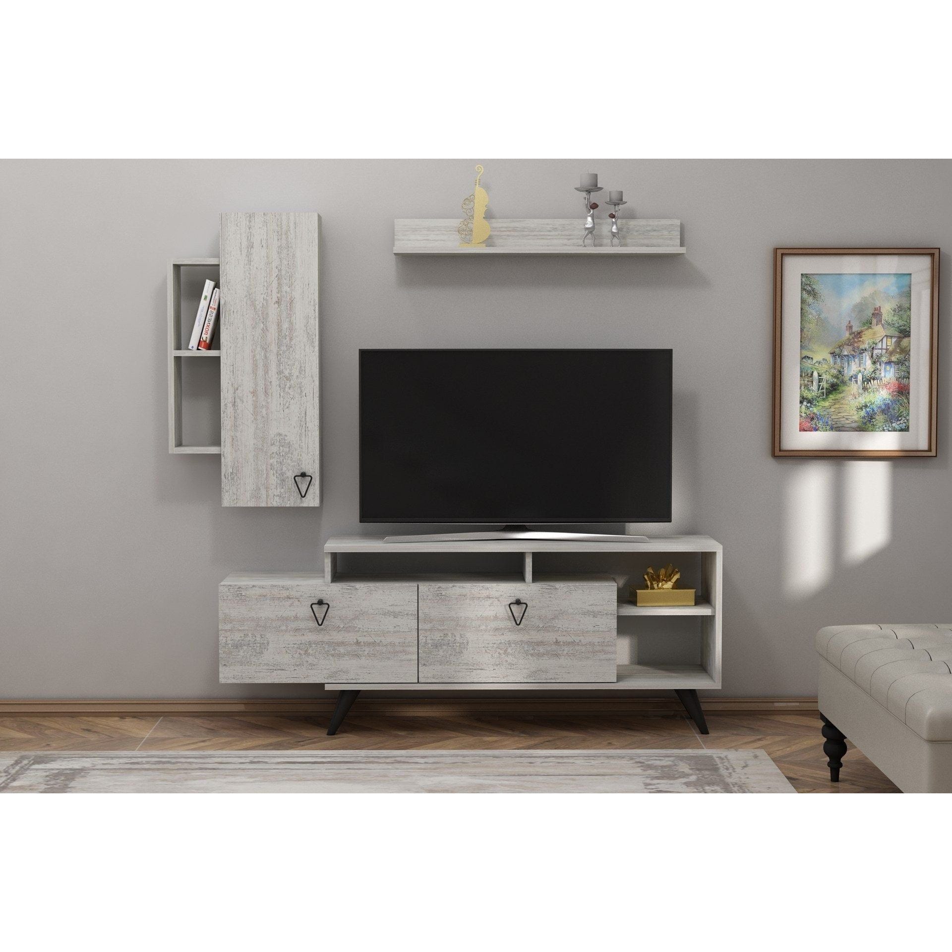 Mobilier living 505CRL1924, gri/negru, PAL melaminat, 3 piese