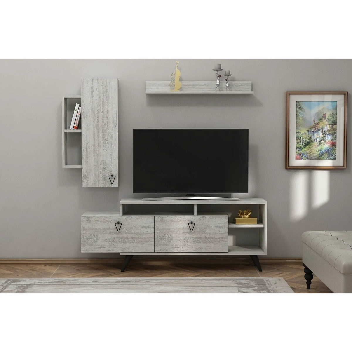 Mobilier living 505CRL1924, gri/negru, PAL melaminat, 3 piese