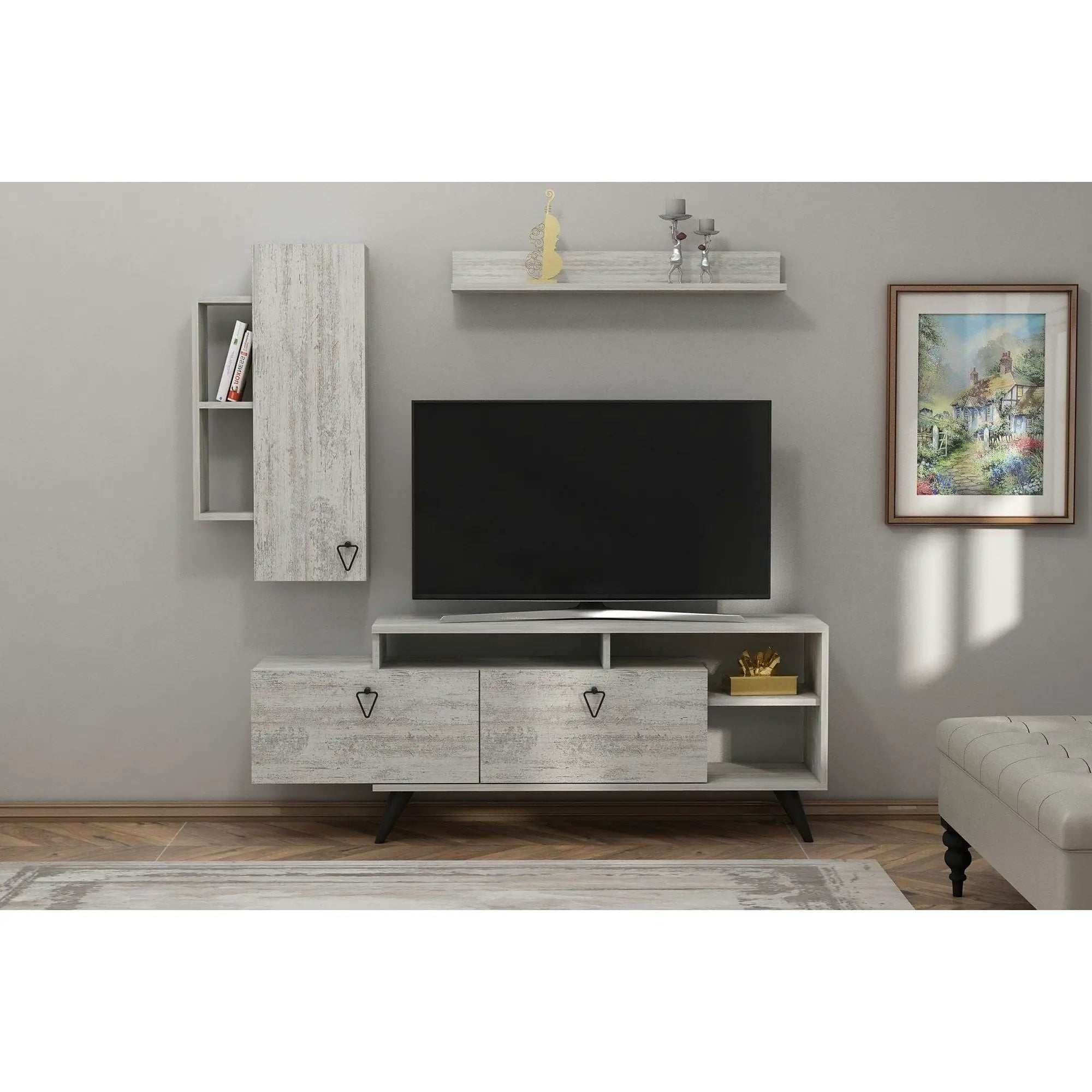 Mobilier living 505CRL1924, gri/negru, PAL melaminat, 3 piese