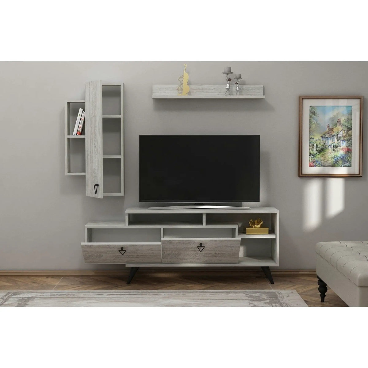 Mobilier living 505CRL1924, gri/negru, PAL melaminat, 3 piese