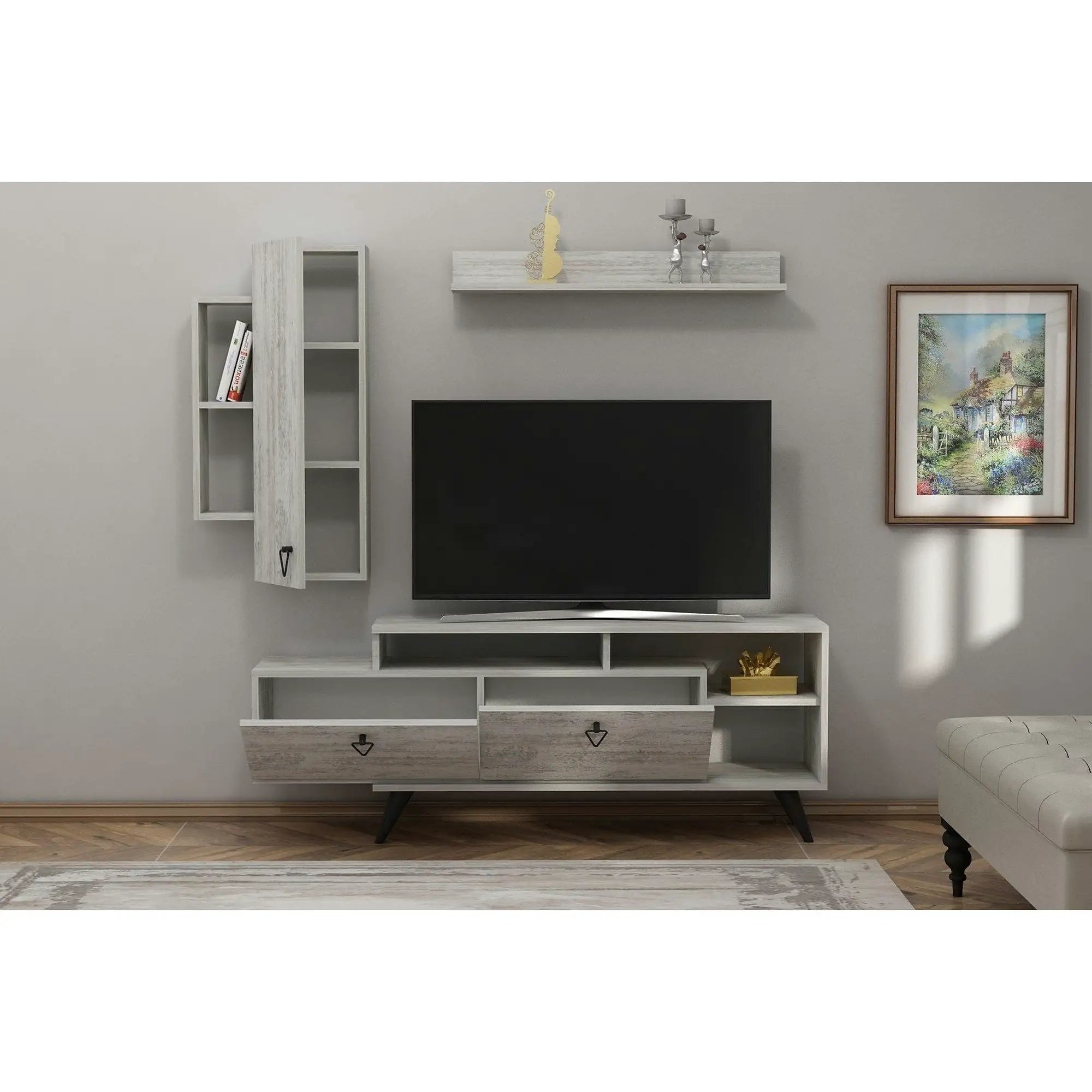 Mobilier living 505CRL1924, gri/negru, PAL melaminat, 3 piese