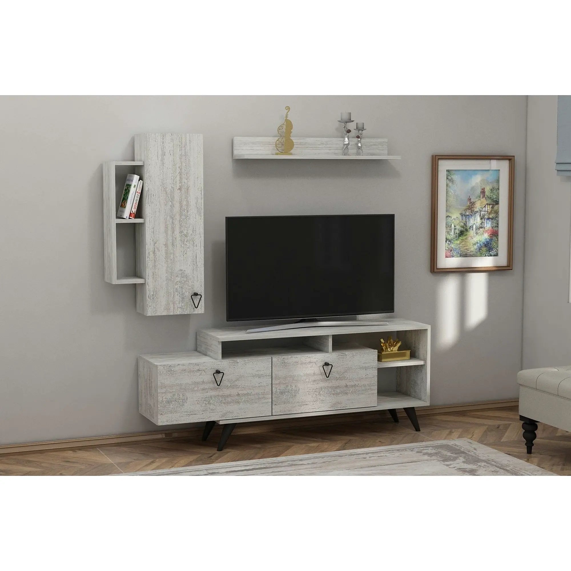 Mobilier living 505CRL1924, gri/negru, PAL melaminat, 3 piese