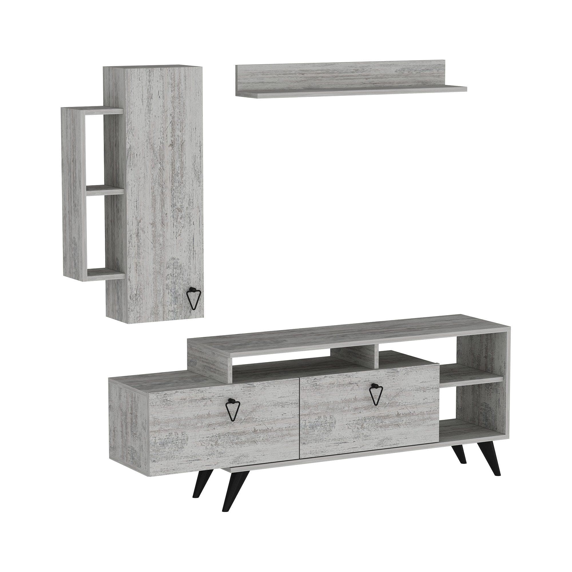 Mobilier living 505CRL1924, gri/negru, PAL melaminat, 3 piese