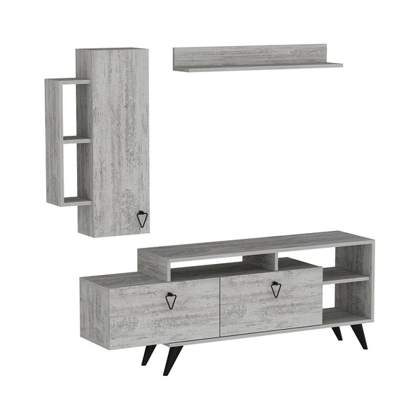 Mobilier living 505CRL1924, gri/negru, PAL melaminat, 3 piese