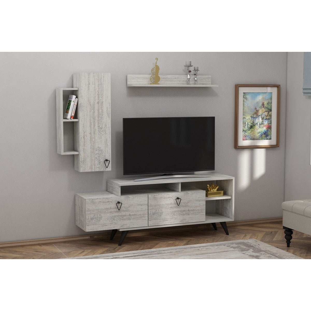 Mobilier living 505CRL1924, gri/negru, PAL melaminat, 3 piese