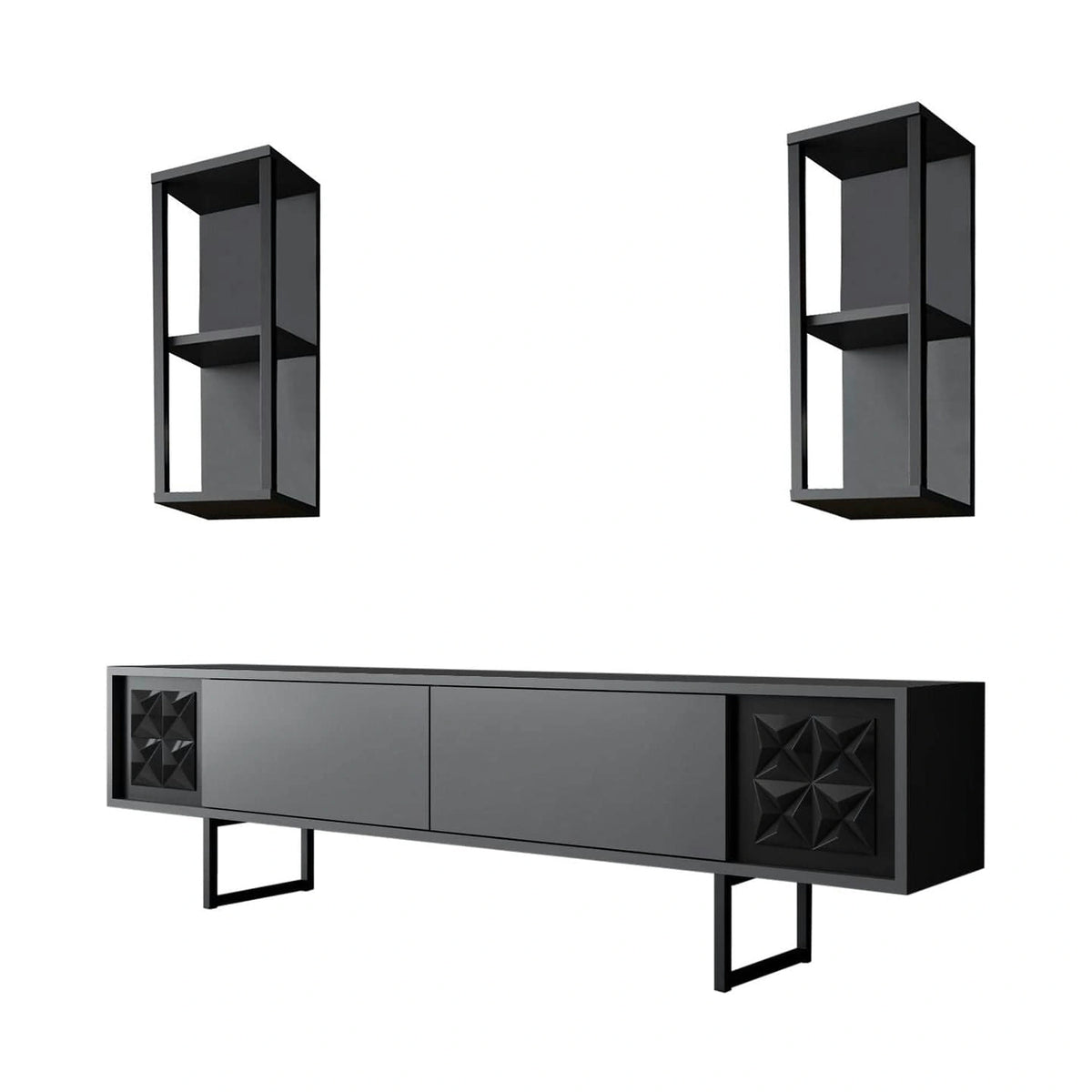 Mobilier living 618BLY1139, gri/negru, PAL melaminat, 3 piese