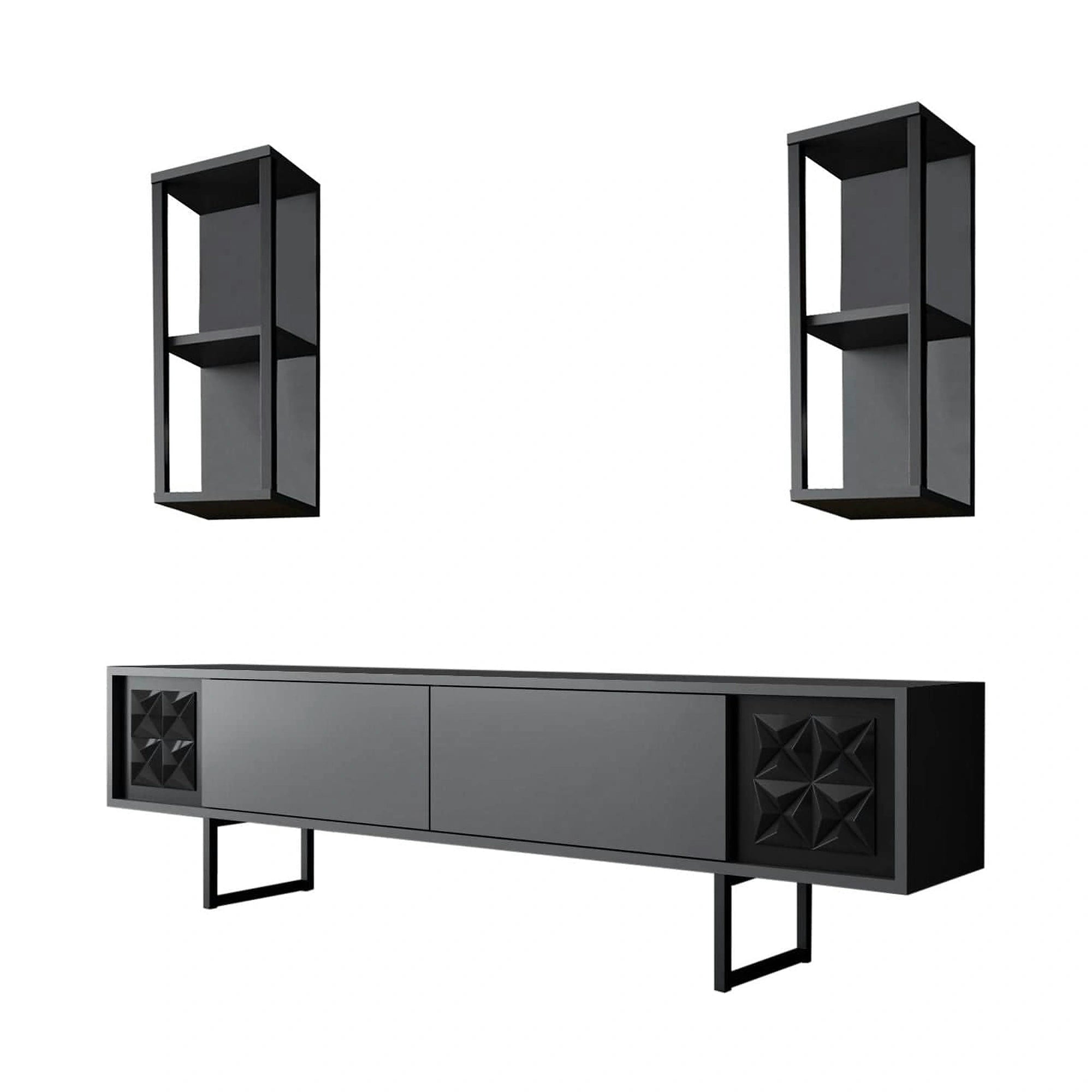 Mobilier living 618BLY1139, gri/negru, PAL melaminat, 3 piese