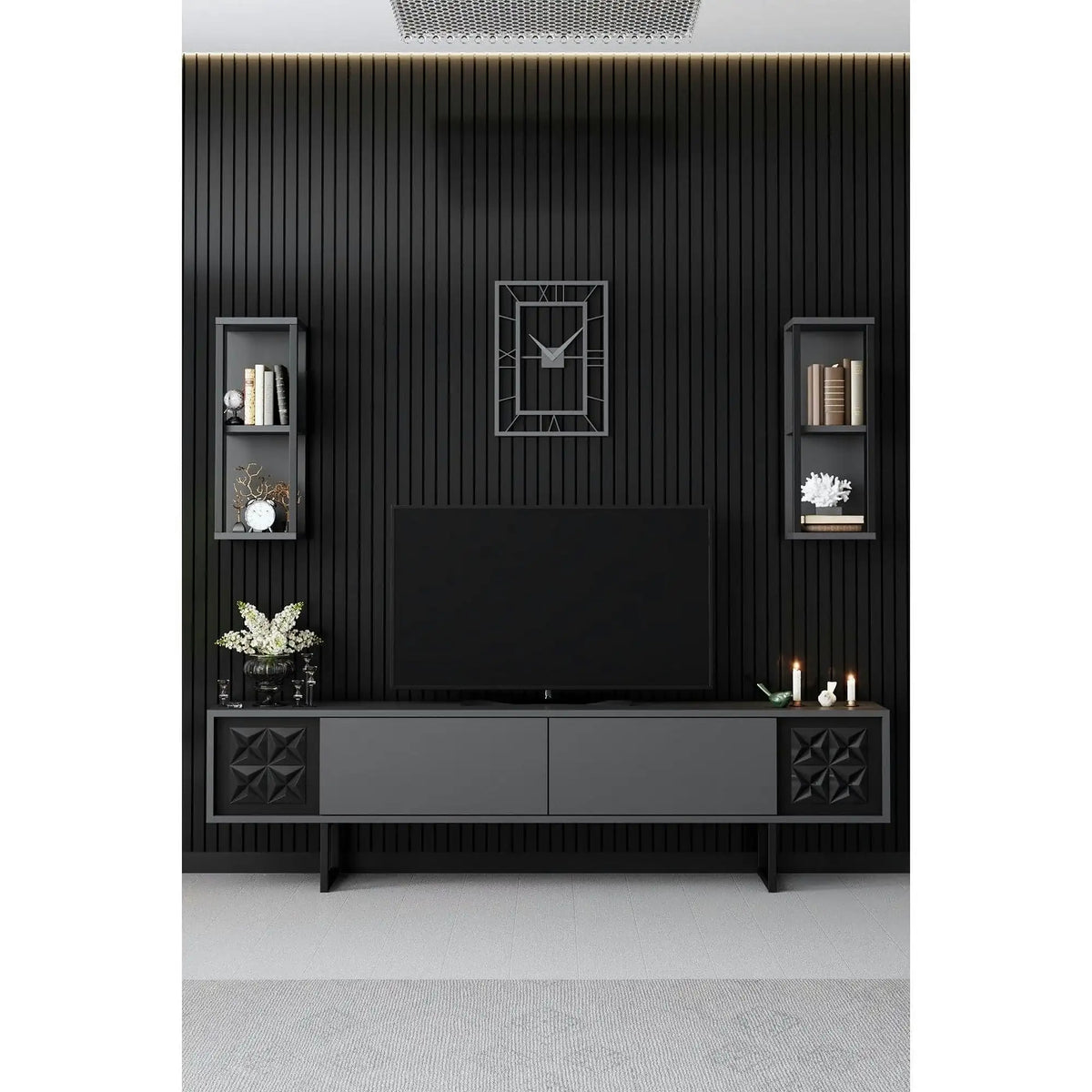 Mobilier living 618BLY1139, gri/negru, PAL melaminat, 3 piese