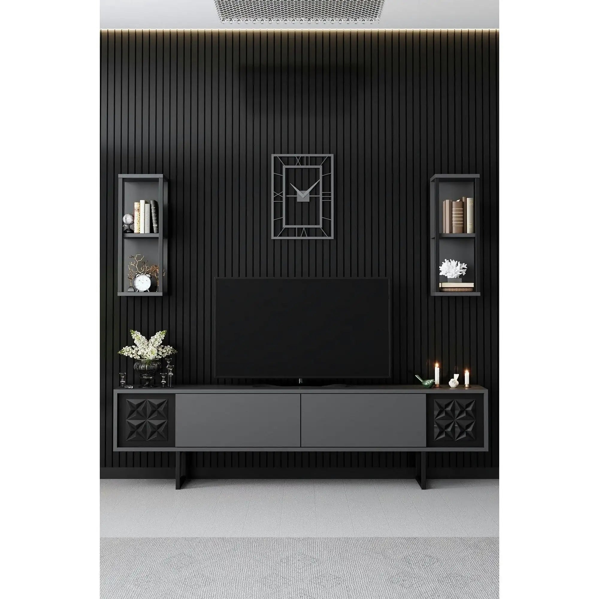 Mobilier living 618BLY1139, gri/negru, PAL melaminat, 3 piese