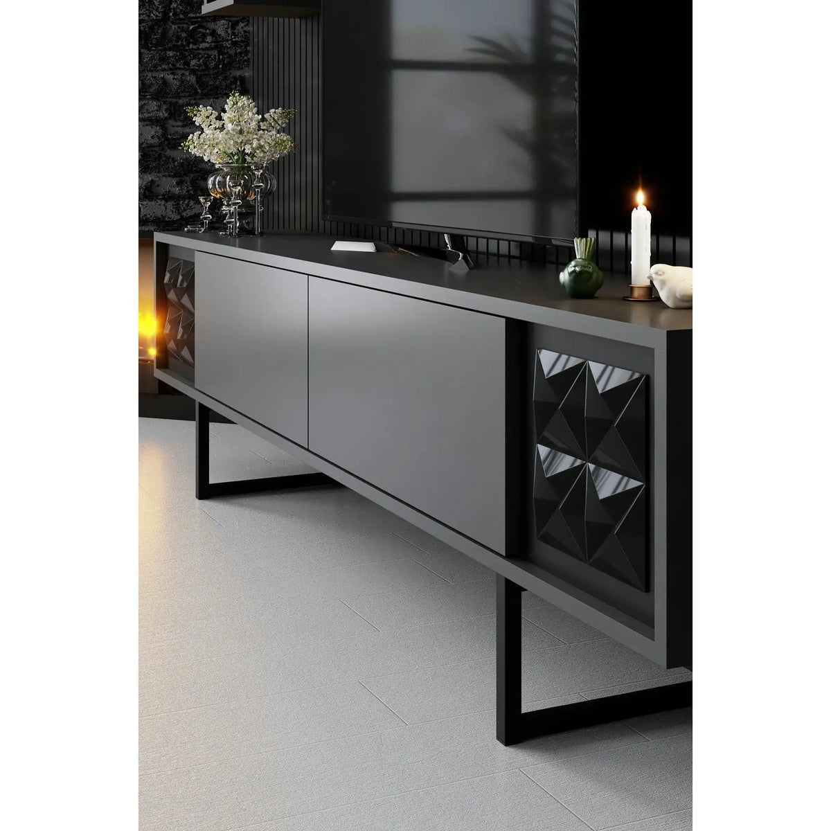 Mobilier living 618BLY1139, gri/negru, PAL melaminat, 3 piese