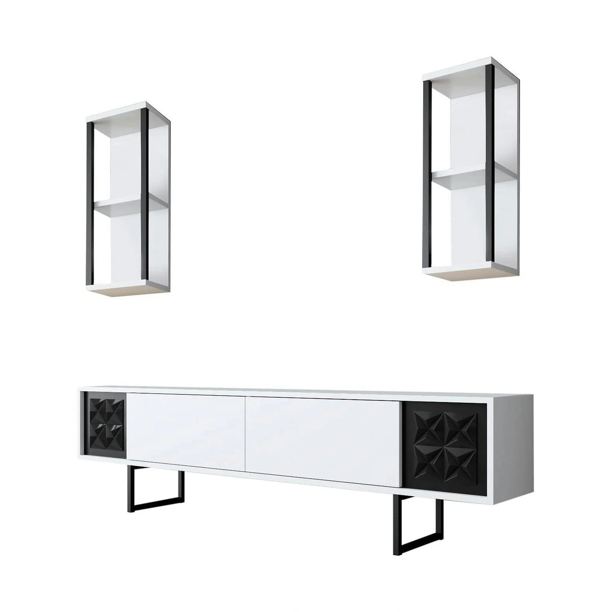 Mobilier living 618BLY1140, alb/negru, PAL melaminat/metal, 3 piese