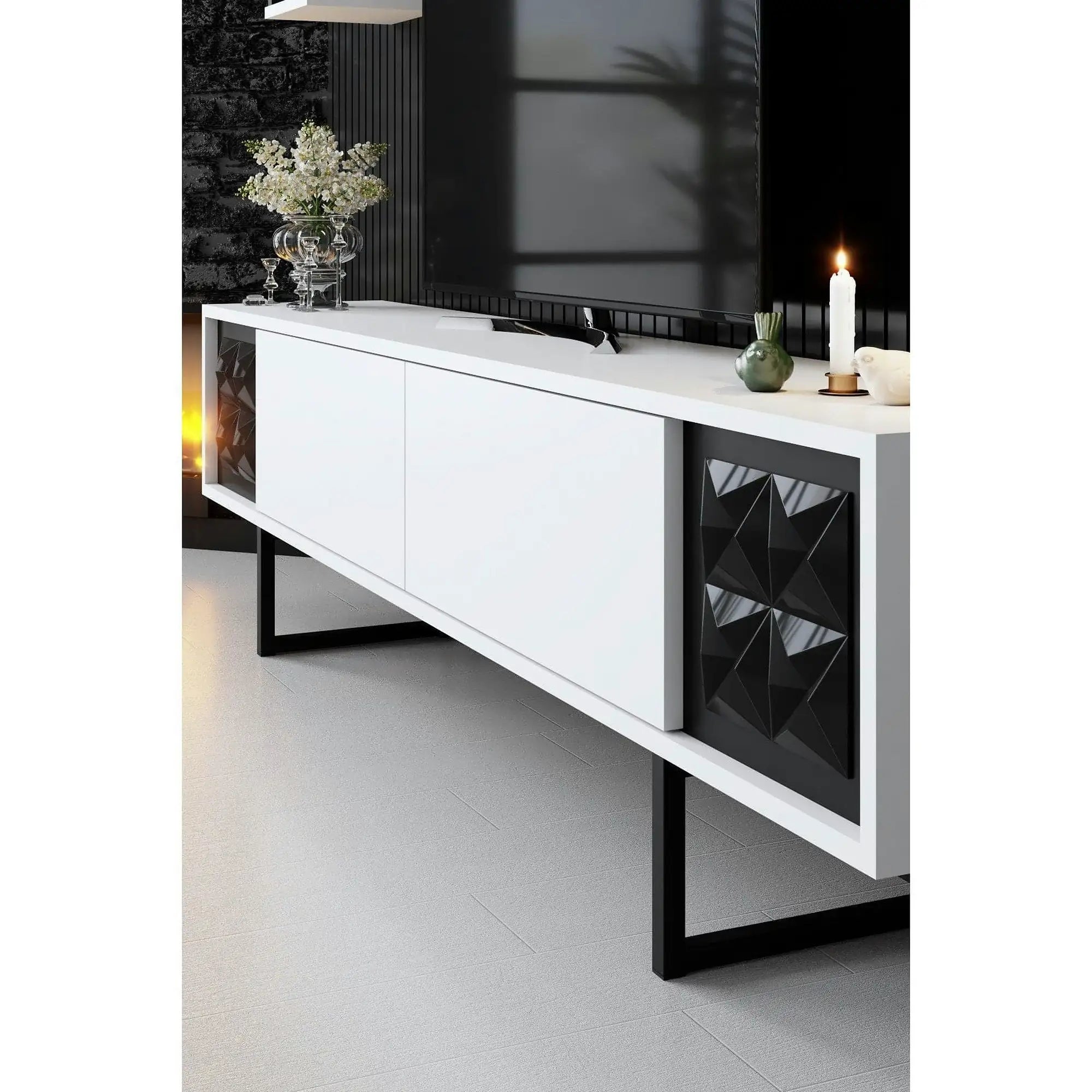 Mobilier living 618BLY1140, alb/negru, PAL melaminat/metal, 3 piese