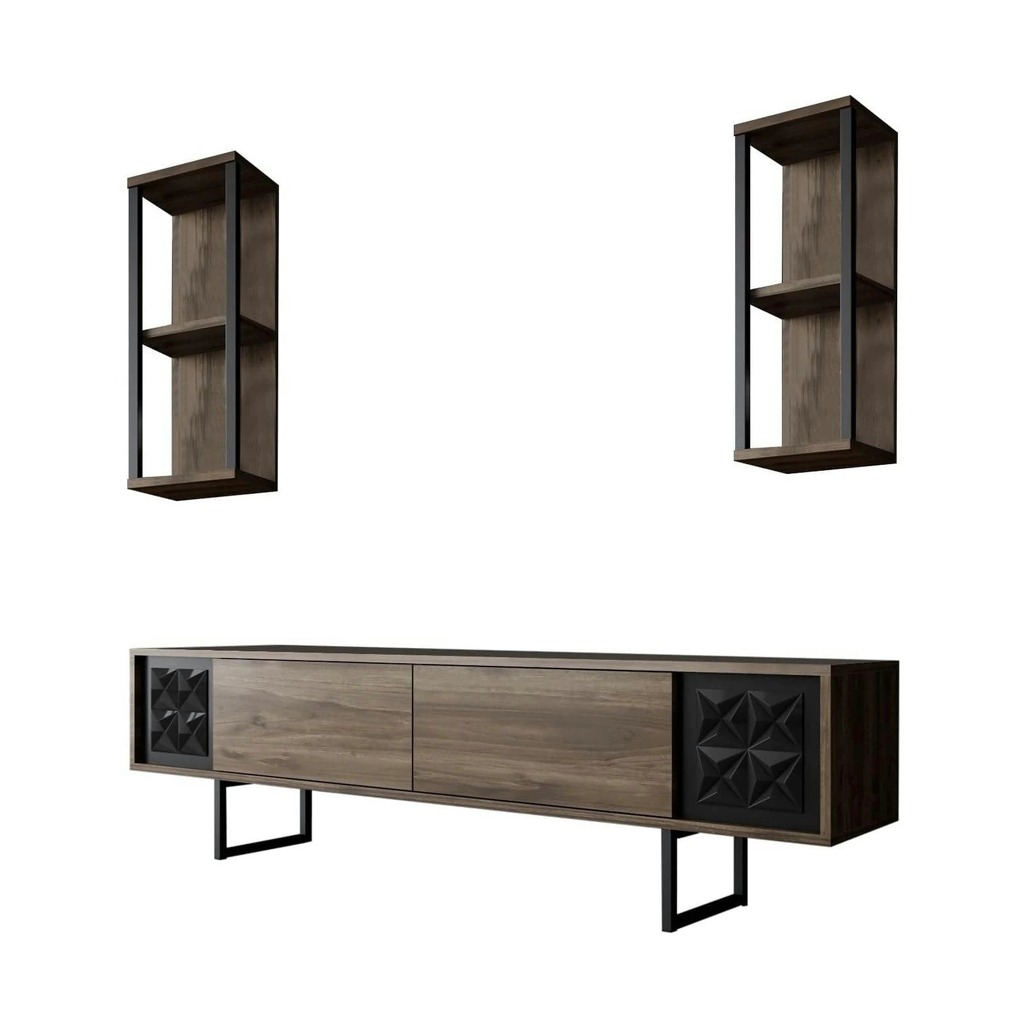 Mobilier living 618BLY1141, stejar inchis/negru, PAL melaminat/metal, 3 piese