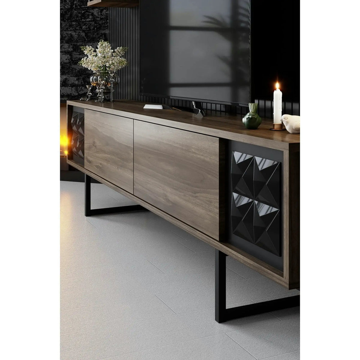 Mobilier living 618BLY1141, stejar inchis/negru, PAL melaminat/metal, 3 piese