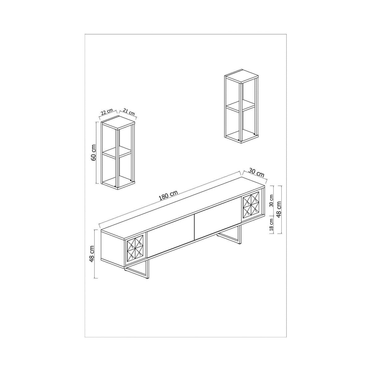 Mobilier living 618BLY1154, gri/negru, PAL melaminat/metal, 4 piese