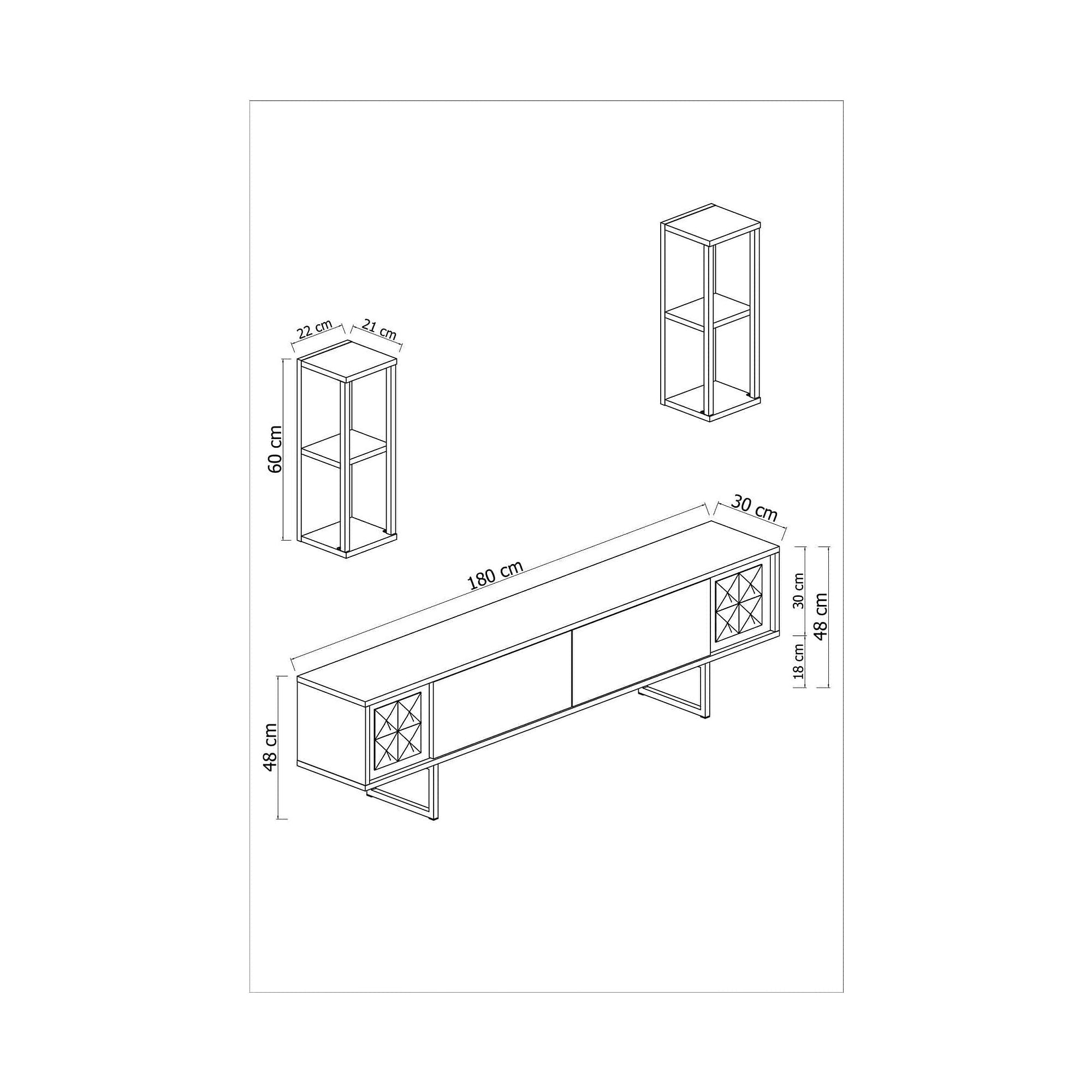 Mobilier living 618BLY1154, gri/negru, PAL melaminat/metal, 4 piese