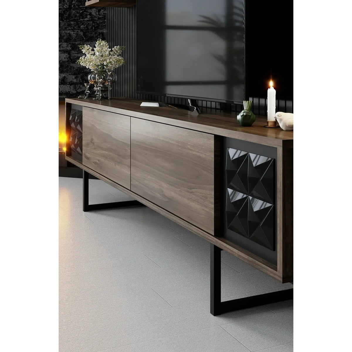 Mobilier living 618BLY1155, stejar inchis/negru, PAL melaminat/negru, 4 piese
