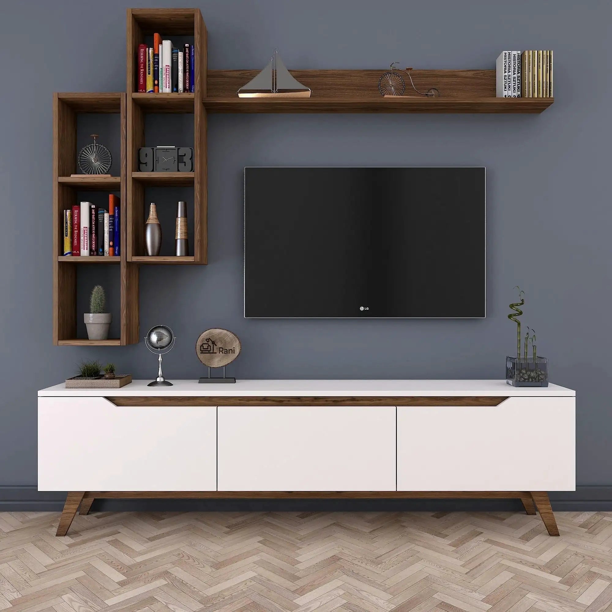 Mobilier living 893RAN1239, alb/nuc, PAL melaminat, 4 piese